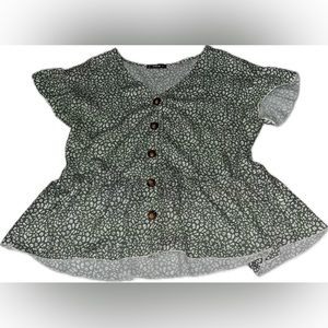 💙 Shein Peplum Button Down Paisley Blouse